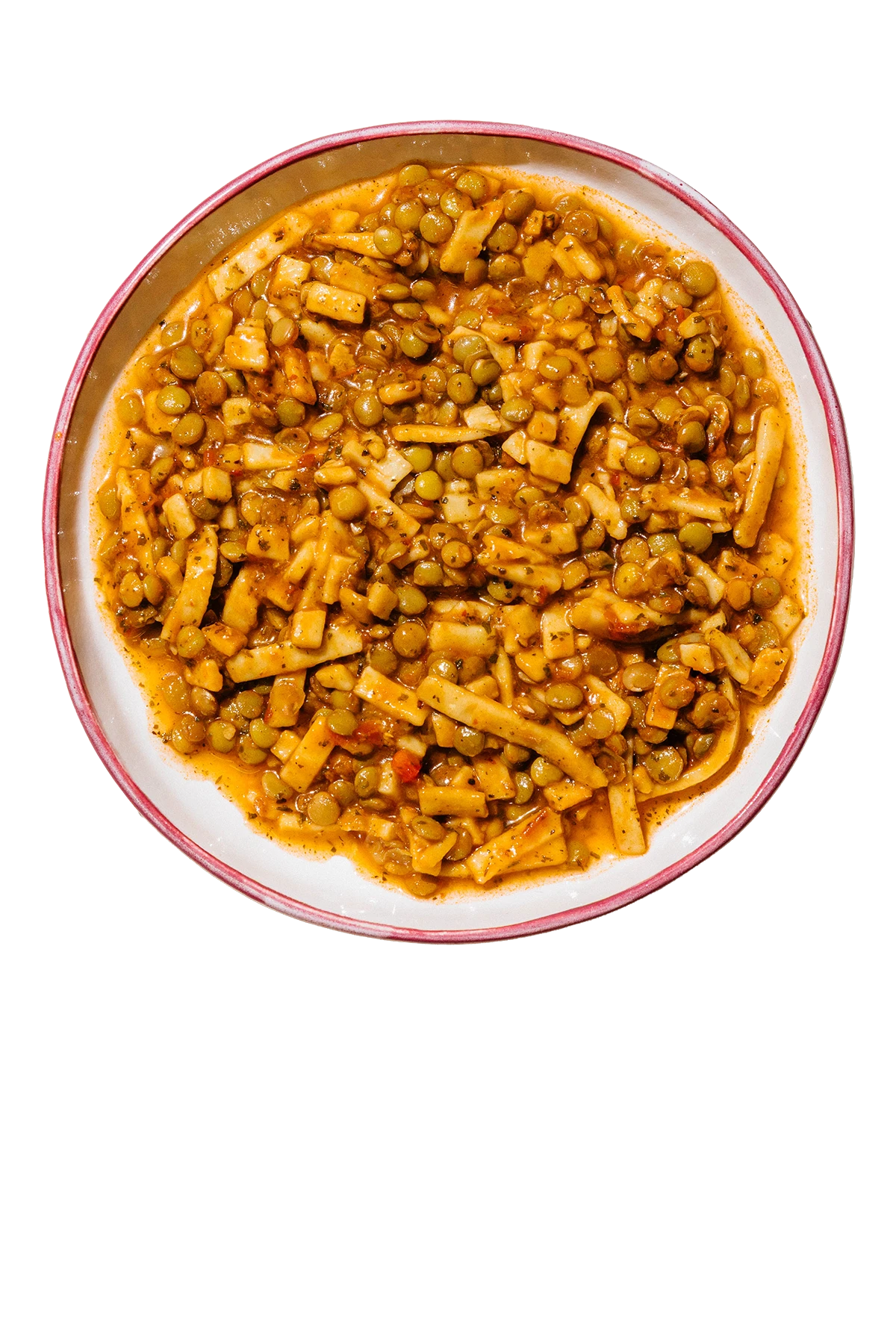 erişteli yeşil mercimek yemeği.