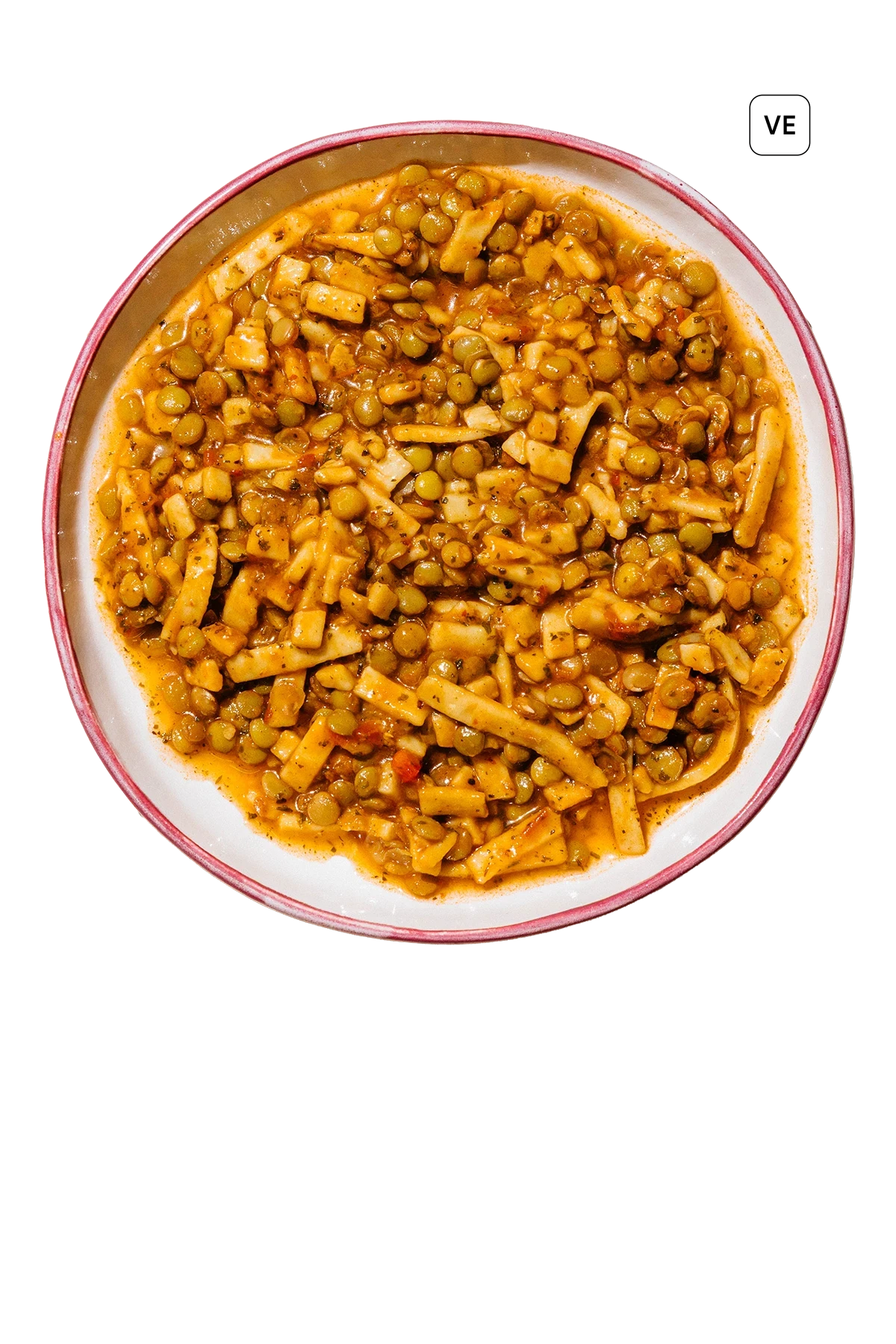 erişteli yeşil mercimek yemeği.